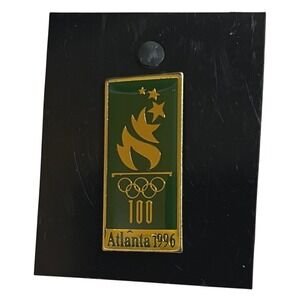 Atlanta 1996 Olympic Centennial Torch Logo Enamel Lapel Pin Gold Green 100 Years